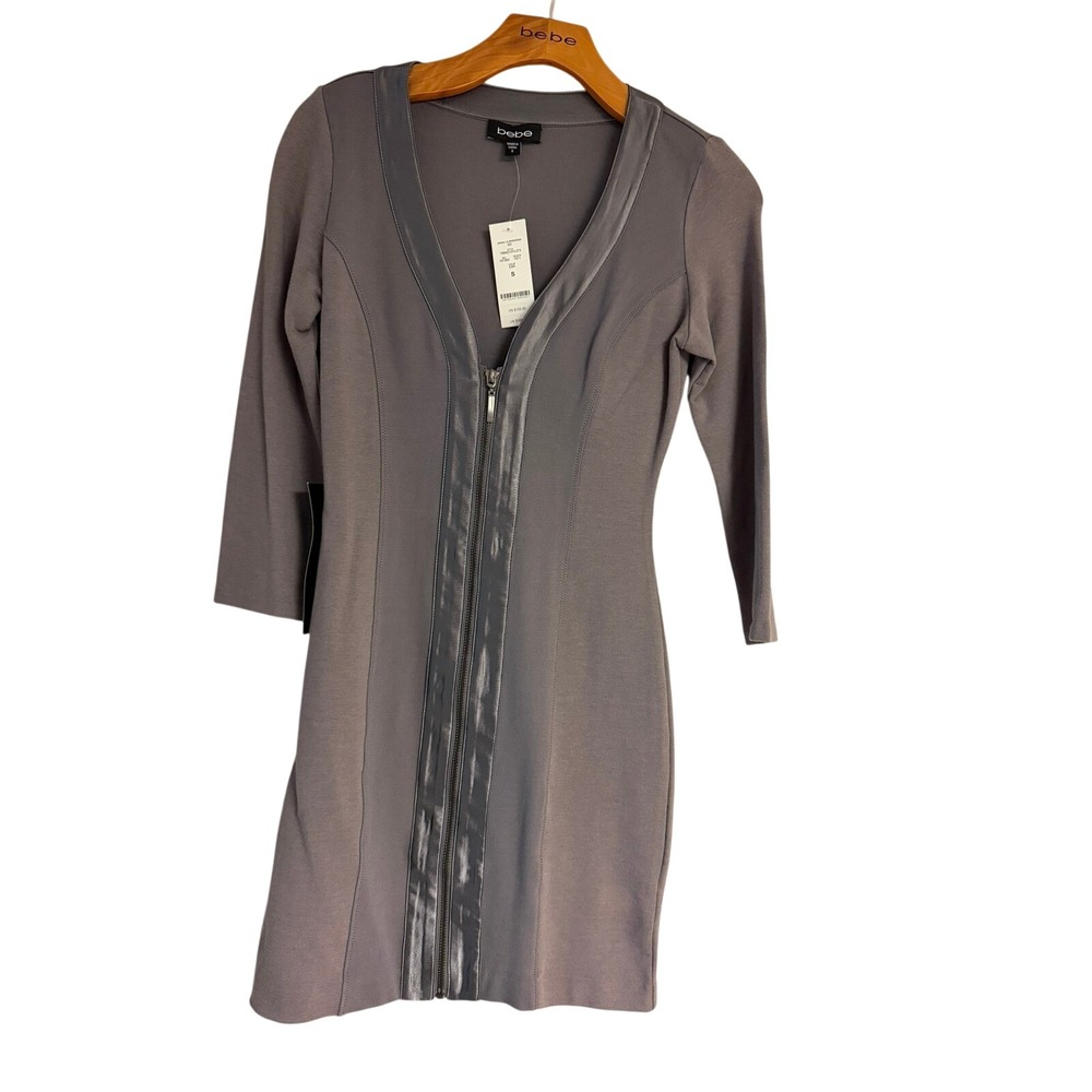 Bebe Jenna LS Minidress Excalibur Gray Full Zip Bodycon Dress NWT 708AD101L273 S